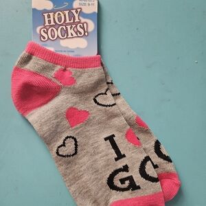 Gray and Pink Heart Ankle Socks